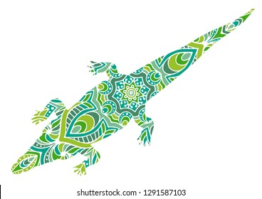 Hand drawn vector illustration with geometric and floral elements. Original hand drawn crocodile.