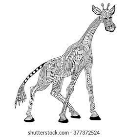 Hand drawn vector illustration with geometric and floral elements. Original hand drawn Giraffe.
