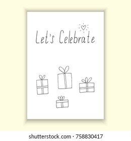 Hand drawn vector illustration with gift boxes.