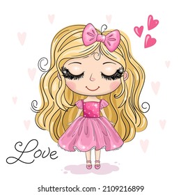 Hand drawn vector illustration with girl cute print. Good for greeting cards, invitations, decoration, Print for Baby Shower etc.