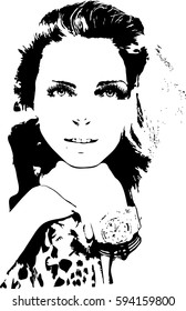 Hand drawn vector illustration of girl, isolated on white background