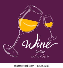 Hand drawn vector illustration  glass of wine with painting  grape valley. Each elementsl isolated and easy to use