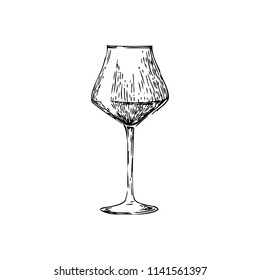Hand Drawn Vector illustration. Glasse with wine. Coloring Book Page.