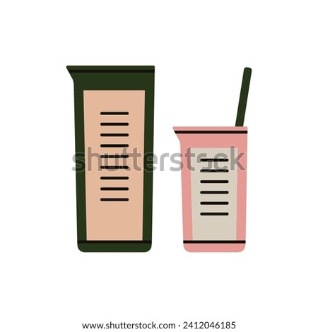 Hand drawn vector illustration of glassware for chemicals: developer, stop bath, fixer. Retro photo shooting and printing concept. Art and hobbies. Retro film development and photo printing tools.
