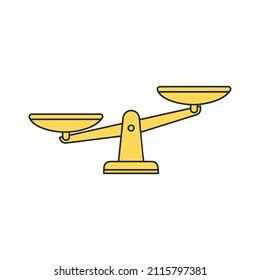 Hand drawn vector illustration of golden classic scale on white background. Finances, judgment, law, comparison, measurement.