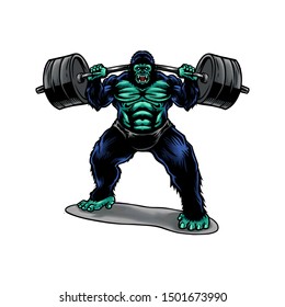 Hand drawn Vector Illustration Gorilla Weightlifting