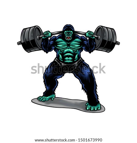 Hand drawn Vector Illustration Gorilla Weightlifting