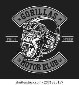 Hand Drawn Vector Illustration 
 Gorillas Motor Club Patch Emblem Badge Vector Design