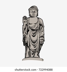 Hand drawn vector illustration of Grand Buddha. Symbol of nudhism. Isolated on white background