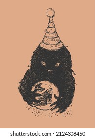 
Hand drawn vector illustration. Graphic vintage design. Birthday monster.