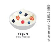 Hand drawn vector illustration of Greek yogurt with fresh berries 