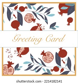 Hand drawn vector illustration greeting cards with pomegranate and Leaves. Save the Date Card. Modern universal artistic templates. Jewish new year greeting cards with pomegranate and leaves.