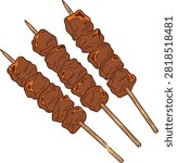 Hand drawn vector illustration of grilled meat skewers or Asian satay isolated on white background