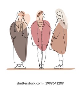 A hand drawn vector illustration of a group of people. Continuous linear drawing of a crowd of people. Vector illustration