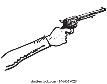 Hand drawn vector illustration of hand with gun