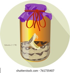 Hand drawn vector illustration of Habushu, Habu Sake or Okinawan Snake Wine - an awamori-based liqueur made in Okinawa, Japan