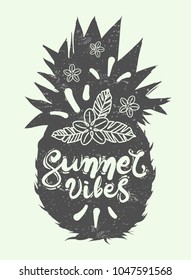 Hand drawn vector illustration of half pineapple. Colorful design for t-shirt. Doodle style