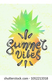 Hand drawn vector illustration of half pineapple. Colorful design for t-shirt. Doodle style