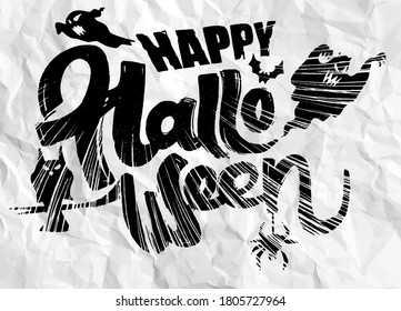 Hand Drawn Vector Illustration of Halloween Doodle, illustrator line tools drawing,Flat Design