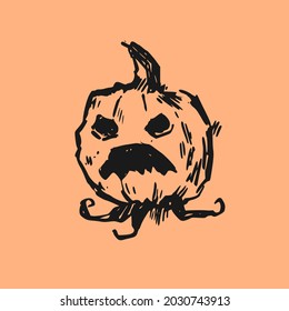 Hand drawn vector illustration with Halloween pumpkin. Graphic vintage design with lantern.