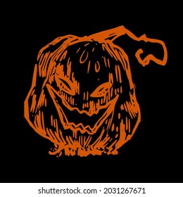 Hand drawn vector illustration with Halloween pumpkin. Graphic vintage design with lantern.	
