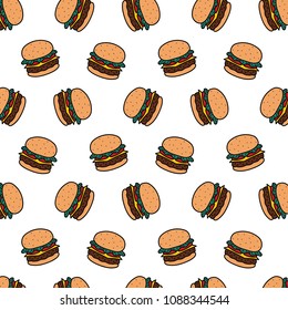 Hand drawn vector illustration of hamburger pattern in cartoon style.