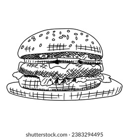 Hand drawn vector illustration of hamburger.