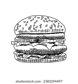 Hand drawn vector illustration of hamburger.