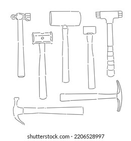 Hand drawn vector illustration of hammers set 