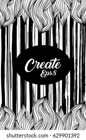 Hand drawn vector illustration with hand-drawn blossoming lotus and brush strokes with rough edges. Dry brush ink illustration.