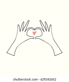 Hand drawn vector illustration. Hands and heart.