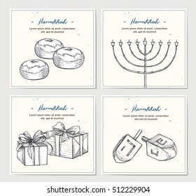 Hand drawn vector illustration - Hanukkah. Jewish Holiday. Set of design elements in sketch style. Can be used like: invitations, greeting cards, posters, flyers, banners
