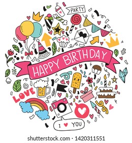 hand drawn Vector illustration Happy birthday Ornaments freehand drawn background doodle ementevent pattern party