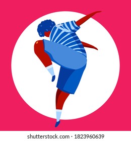 Hand drawn vector illustration of a happy jumping and dancing active person, flat style design. 
