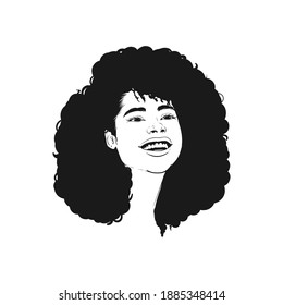 Hand Drawn Vector Illustration of Happy Youthful African American Girl Smiling With Afro Hair