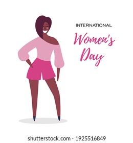 Hand drawn vector illustration of a happy woman. Concept, element for feminism, womens day card, poster, banner, postcard. Isolated objects on a white background