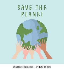 Hand drawn vector illustration of Happy Earth day, world environment day concept minimal flat doodle drawing. Hands holding, suppoting the earth. For web, banner, campaign, social media post.