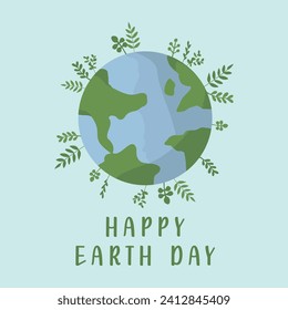 Ilustración vectorial dibujada a mano de Happy Earth Day, concepto del Día del Medio Ambiente Mundial dibujo de un doodle plano mínimo. La tierra con un día de tierra verde y feliz. Para web, banner, campaña, publicación en medios sociales.