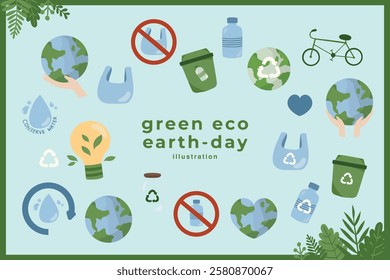 Hand drawn vector illustration of Happy Earth day concept minimal doodle drawing element set. Save the earth, eco friendly. For web, banner, campaign, social media post