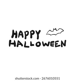 Hand drawn vector illustration of Happy Halloween bat isolated on white background