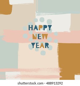 Hand drawn vector illustration - Happy new year in the style of 80's. Pattern with  abstract elements. Memphis design. Retro background. Perfect for invitations, greeting cards, posters, prints etc