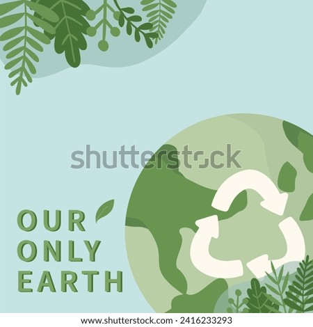 Hand drawn vector illustration of Happy Earth day, world environment day concept minimal flat doodle drawing. green recycle earth. For web, banner, campaign, social media post.