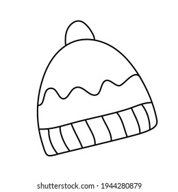 Handgezeichnete Vektorgrafik eines Hutes, der mit einem Pampelmuskel im Doodle-Stil auf weißem Hintergrund verziert ist. Einziger schwarzer Umriss. 