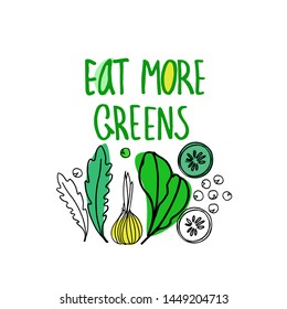 Hand drawn vector illustration for healthy nutrition popularization, vegan restaurants and farm markets promotion