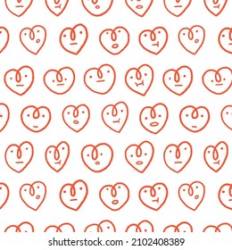 Hand drawn vector illustration of heart pattern in cartoon style. For textile, fabric, wrapping paper. 