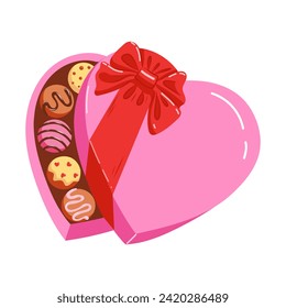 Ilustración vectorial dibujada a mano de una caja de regalo de chocolate con forma de corazón. Dulce regalo de San Valentín