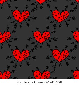 Hand drawn vector illustration of heart. Template for Saint Valentine's day. Love card.Hand drawn curled vector heart