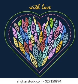 Hand drawn vector illustration. Heart with text love.