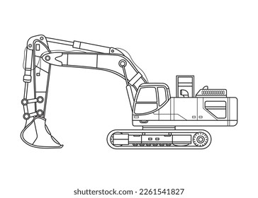 Hand drawn Vector illustration Heavy Machinery Excavator Construction Equipment Caterpillar