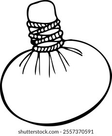 Hand drawn vector illustration of herbal massage bag isolated on a white background.